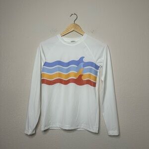 Hanna Andersson Boy’s White Swim Shirt with Wave Design Size 12